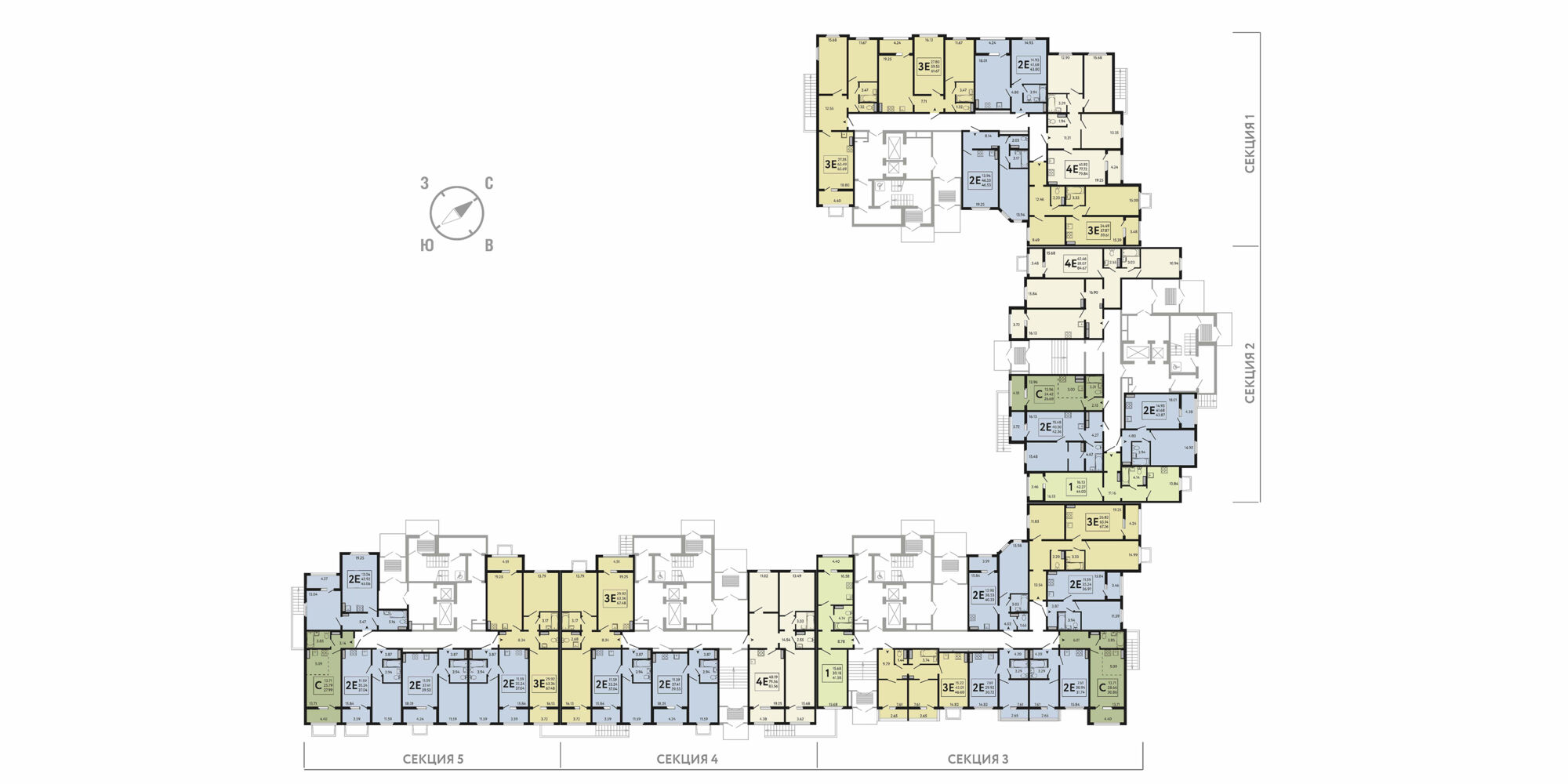 План этажа: 1-комнатная квартира, 44 м²