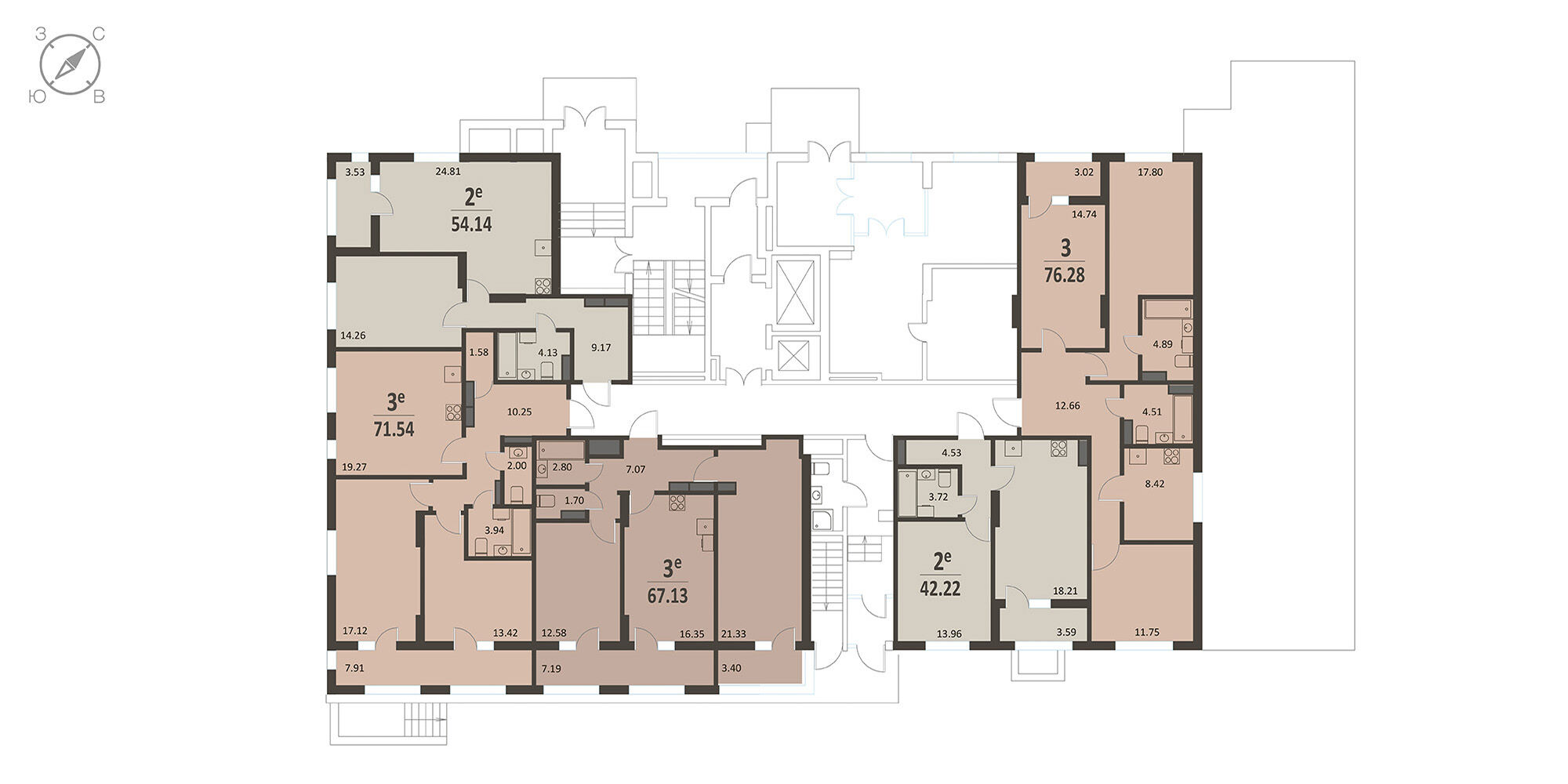 План этажа: 2-комнатная квартира, 71,54 м²