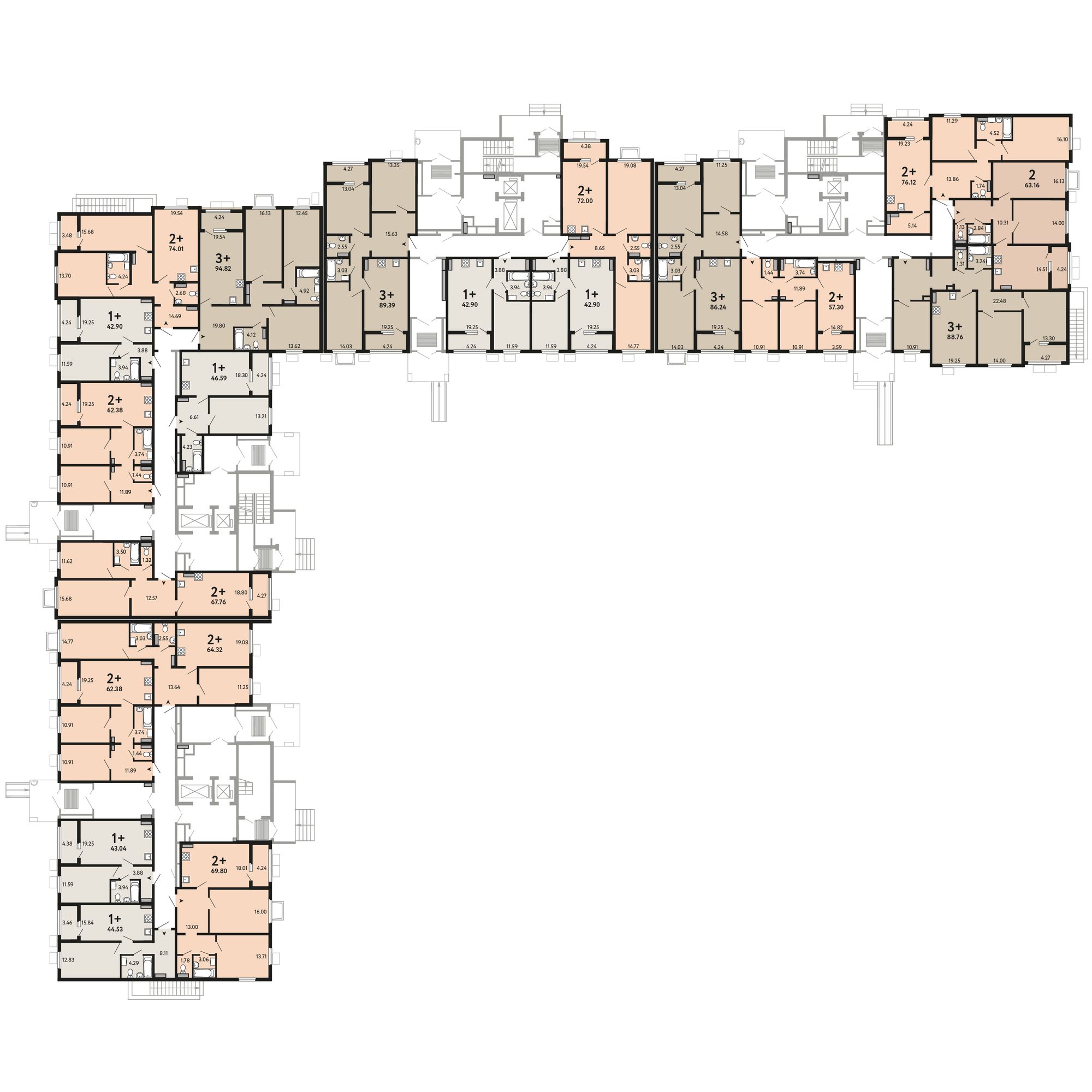 План этажа: 2-комнатная квартира, 69,81 м²