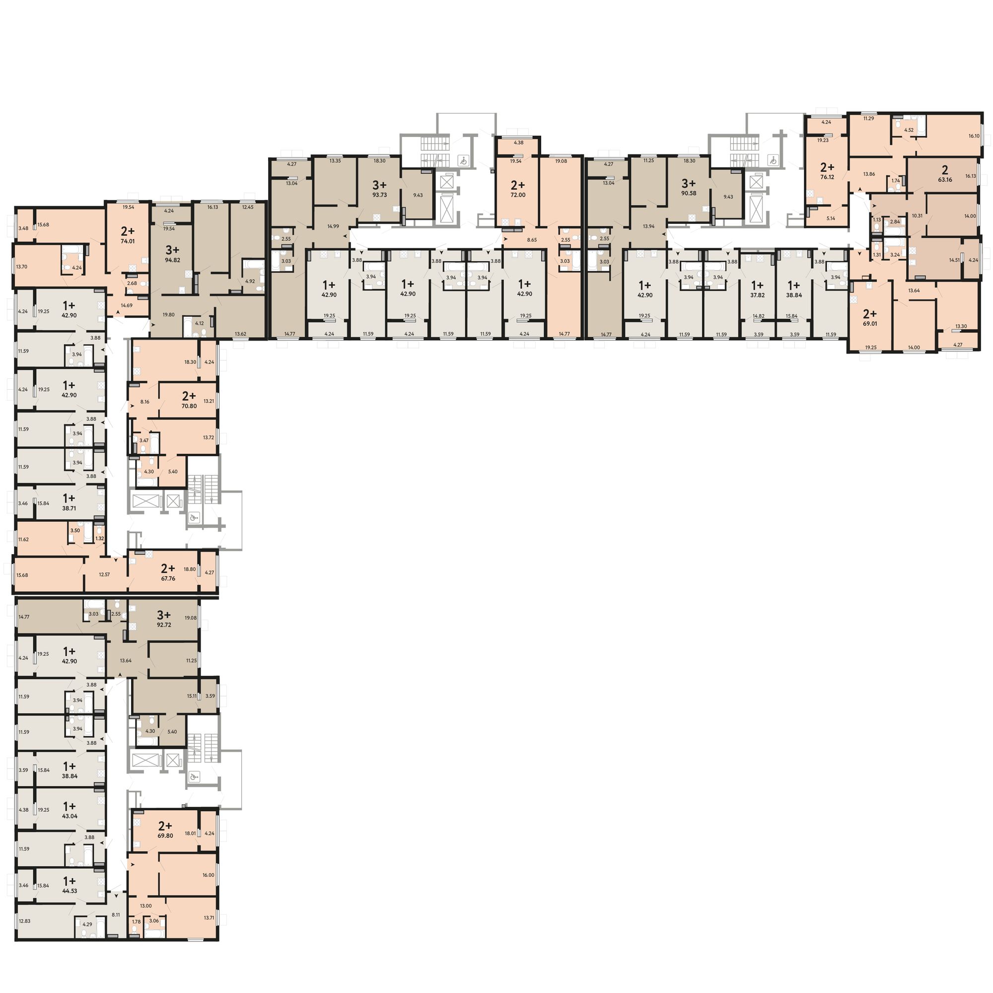План этажа: 2-комнатная квартира, 69,81 м²