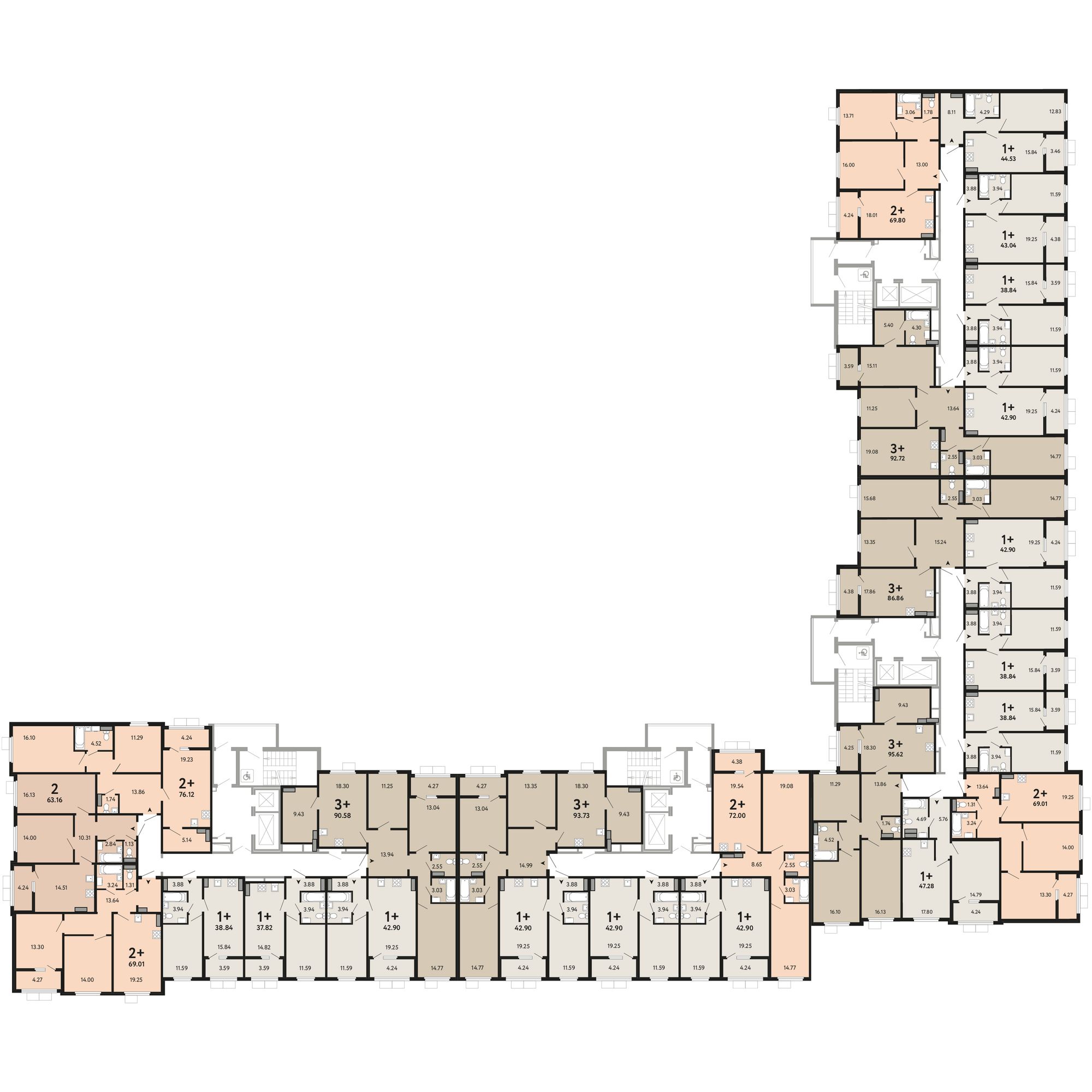 План этажа: 3-комнатная квартира, 84,67 м²